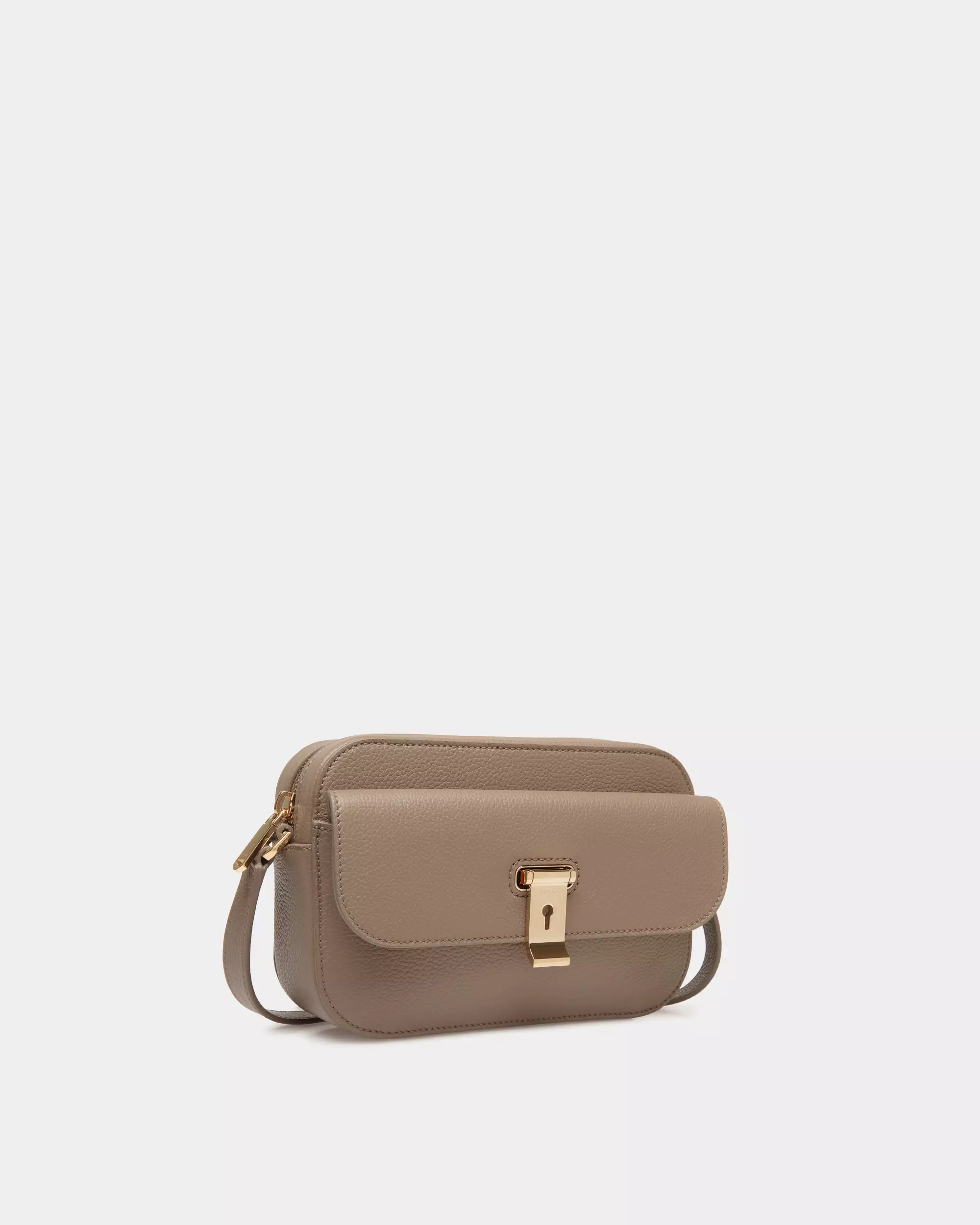 Lock Me Small Crossbody Bag in Grained Leather - Beige