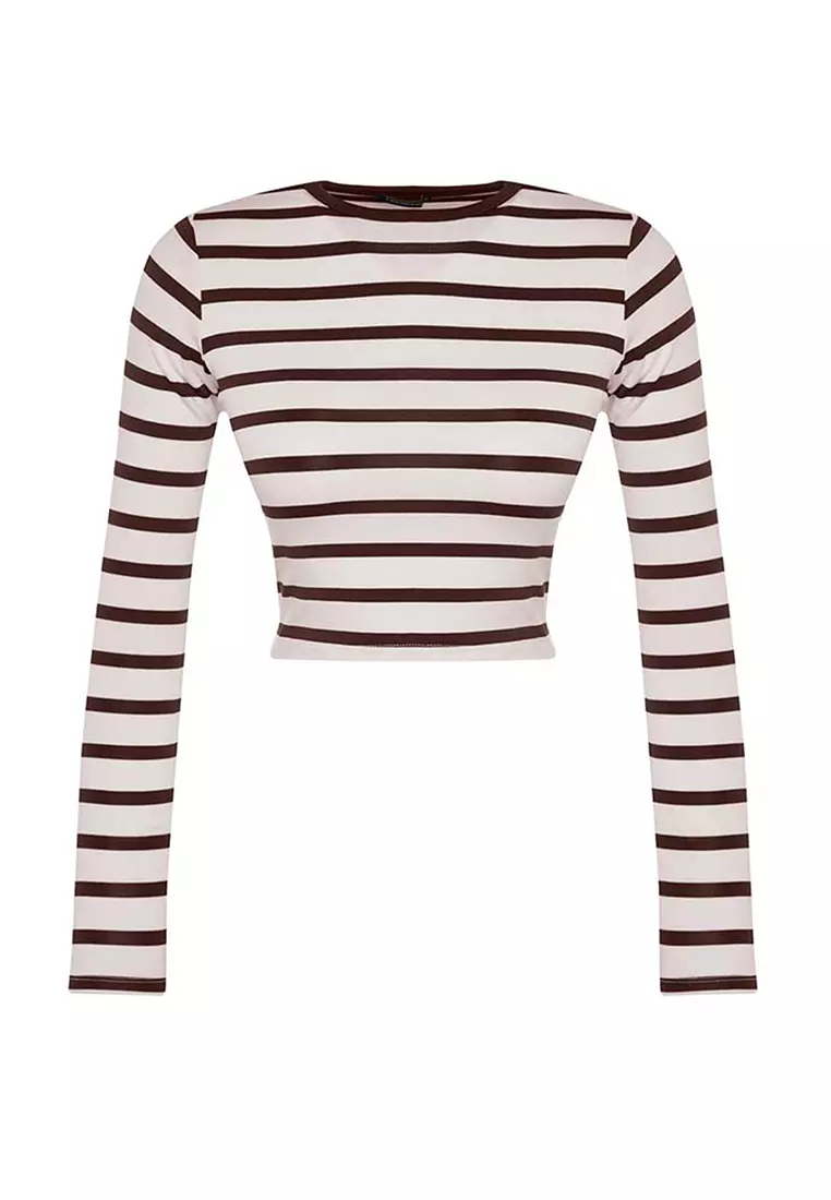 Striped Fitted Crop Knit Top