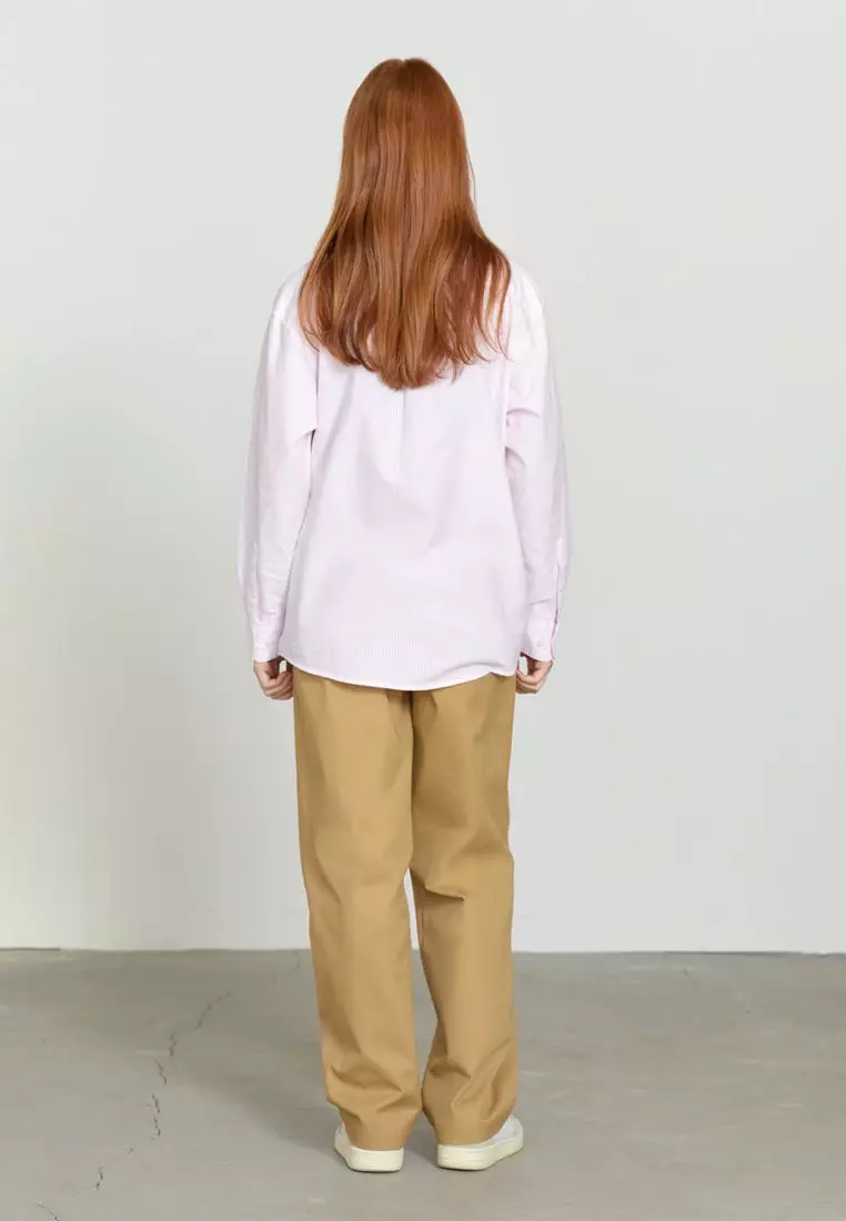 MARITHÉ Embroidery Oxford Shirt Stripe Pink