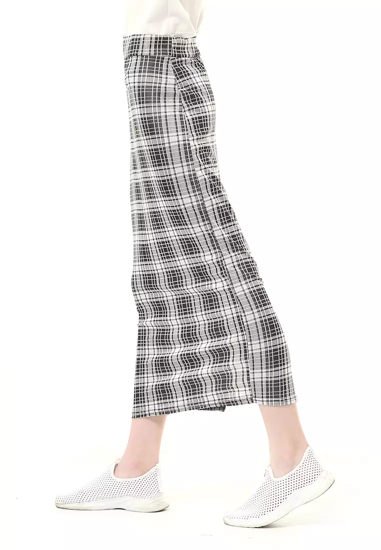 Malina Rok Span Tartan Bawahan Wanita All Size Motif Kotak High Quality - Putih