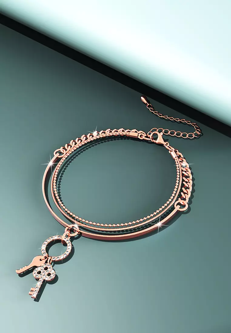Pixie Key Rose Gold Layered Stainless Steel Bracelet