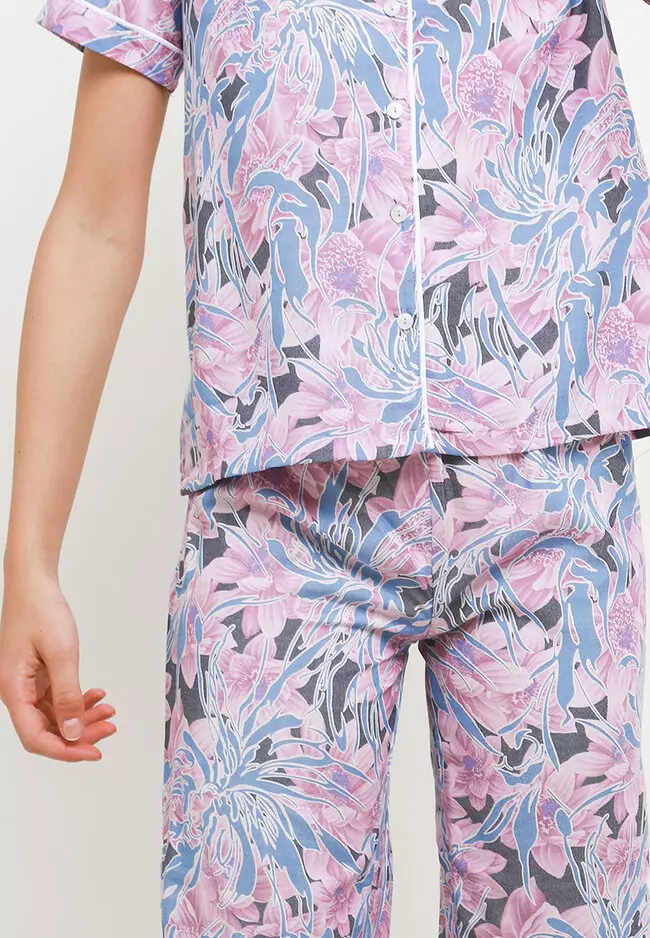 Pyjama Pijama Viscose Short Sleeve Long Pants Sleepwear