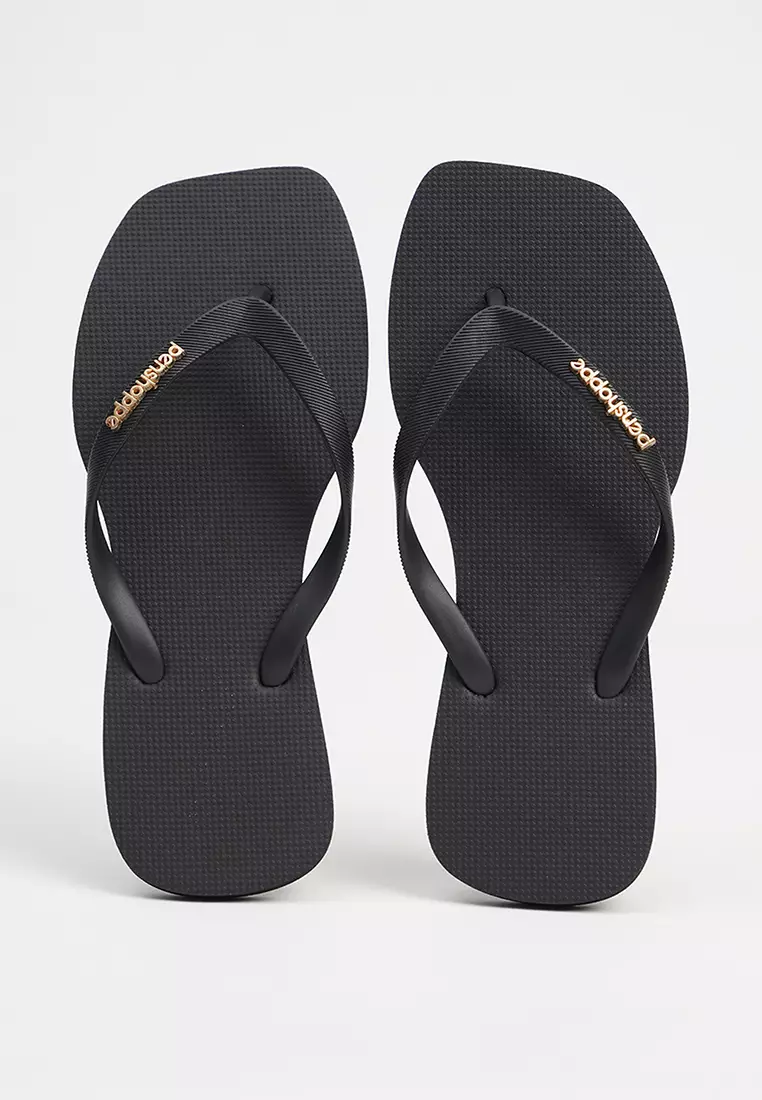 Women's Square Flip Flops with Metal Branding