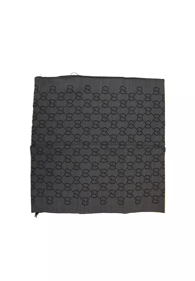 GG Logo Wool Silk Scarf in Dark Grey 165904 3G646