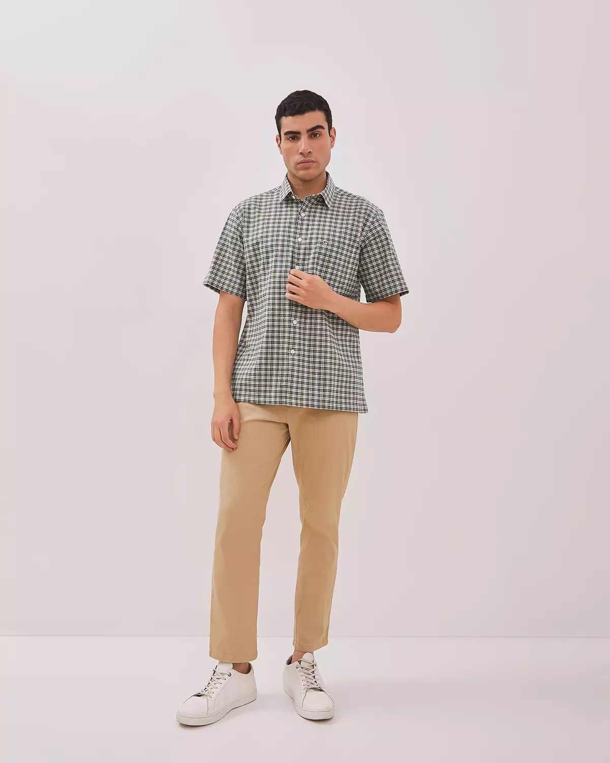 MEN'S GREEN PLAID SHORT SLEEVE SHIRT