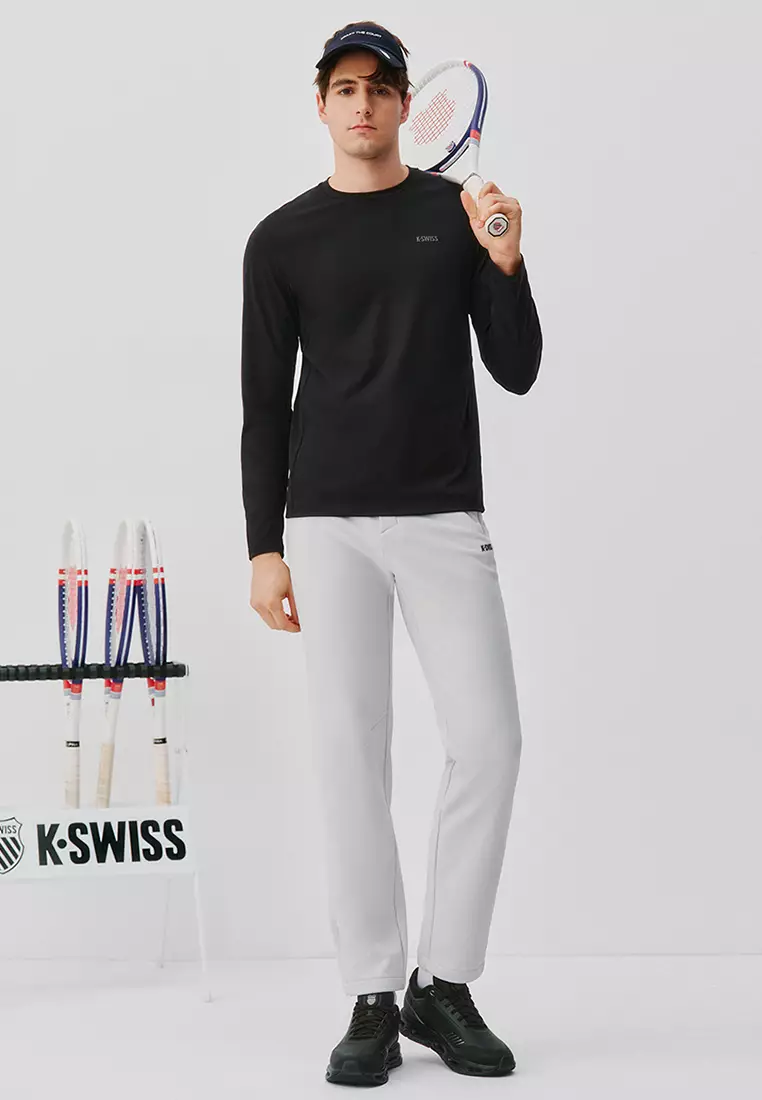 男裝 K-SWISS LOGO 內層磨絨直腳休閒褲