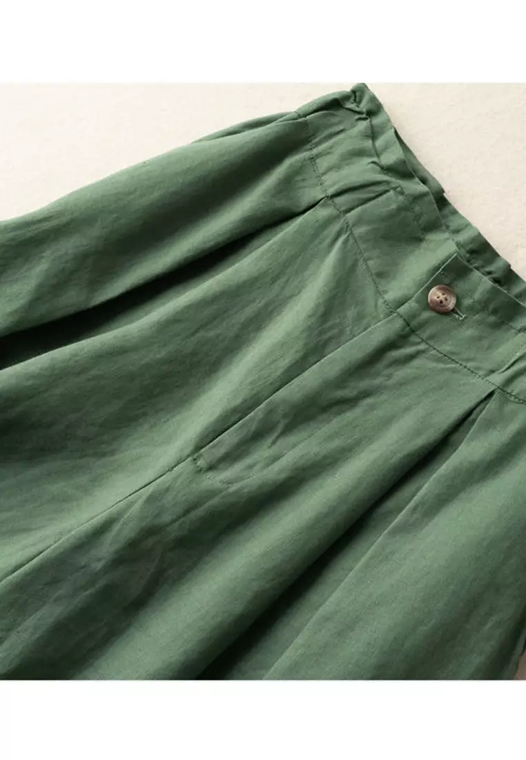 High Waist Cotton-flax Cropped Shorts RZ9086