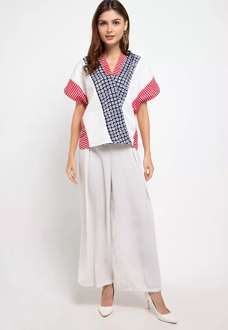 Blouse Batik Wanita - Bhatara Batik Rosalind - Atasan Batik Modern Lengan Pendek