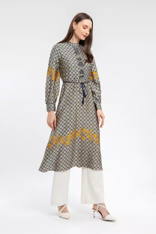 MINIMAL - Aqila - Gamis Motif Bunga Geometris - Navy Warna Navy