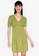 ZALORA BASICS green Puff Sleeve V Neck Mini Dress 7867CAA91466E0GS_1