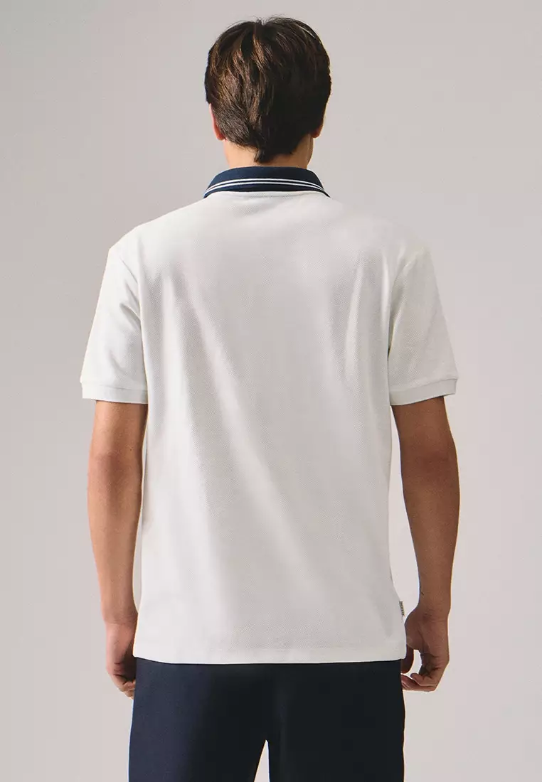Regular Fit Polo Shirt With Contrast Placket & Collar In Honeycomb Pique
