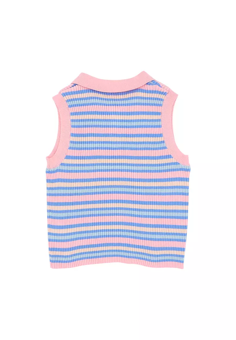 Girls Licensed Collared Sleeveless Top - Rainbow Stripes