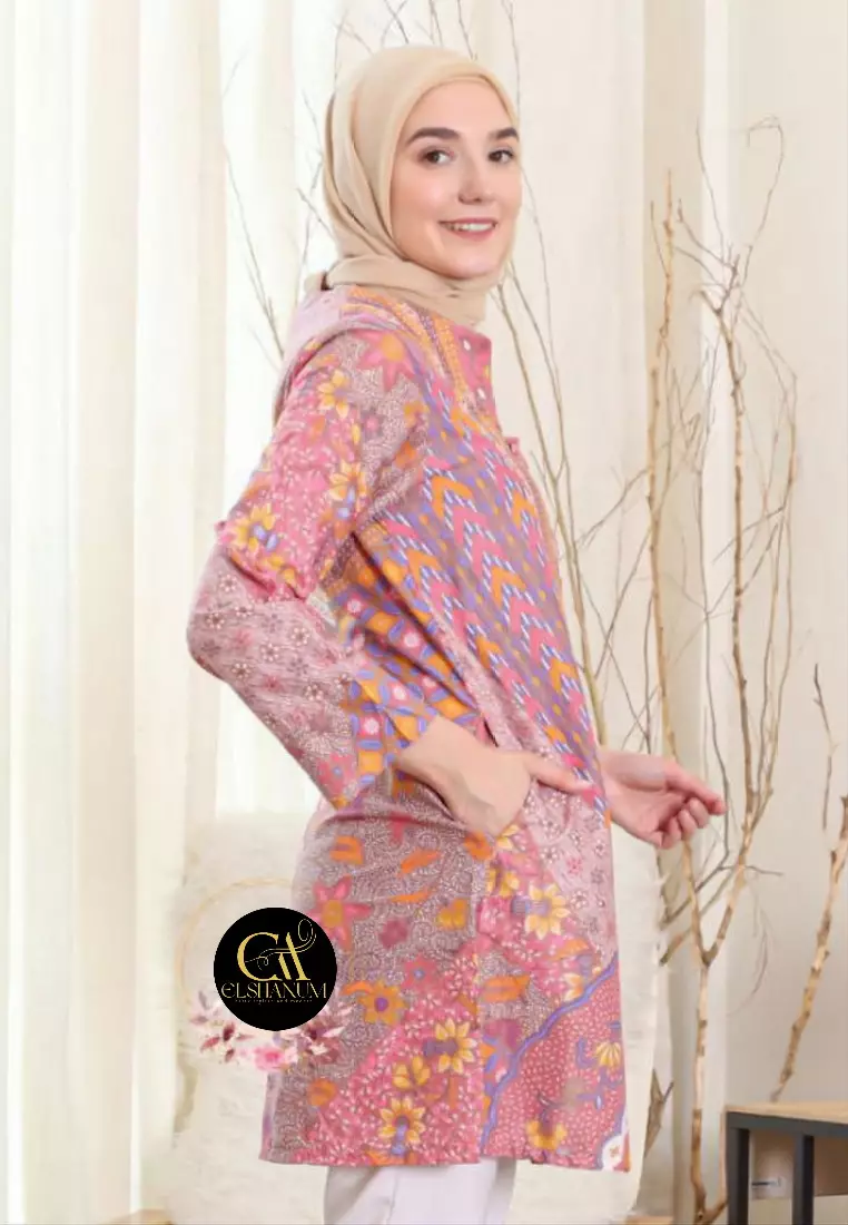 Arshavina Tunik Batik Wanita Casual Modern Lengan Panjang