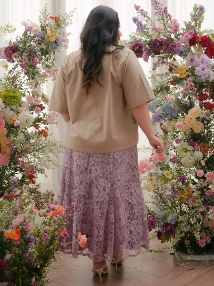 xtramiles Ladies plus size skirt peony lace skirt dusty lilac