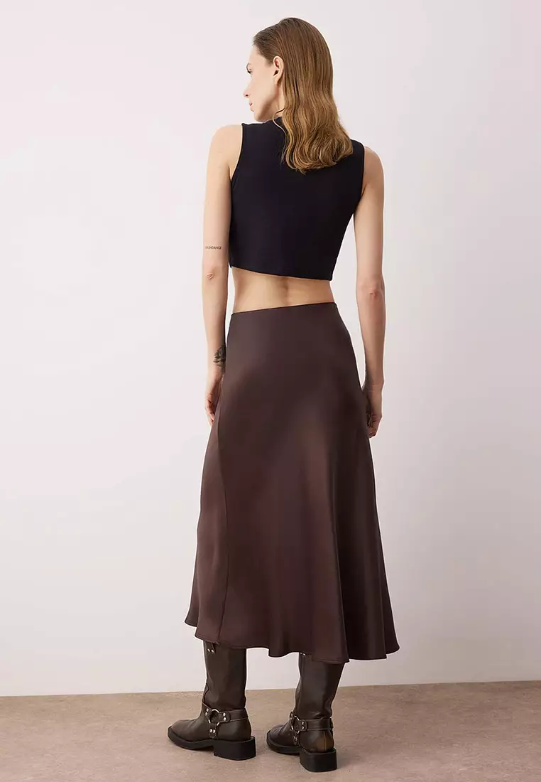 Brown Satin A-Line/Trumpet Midi Skirt Twoaw26Et163