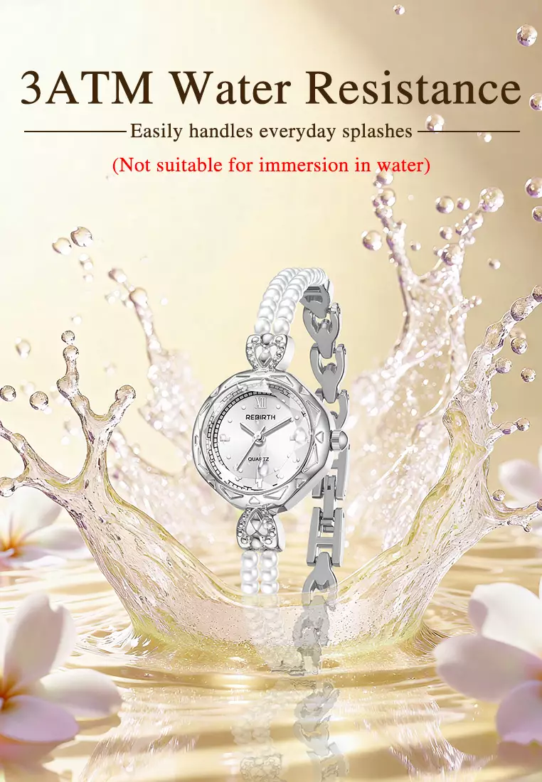 Jam Tangan Wanita Tali Mutiara Alloy Anti Air Quartz Elegan Warna silver white