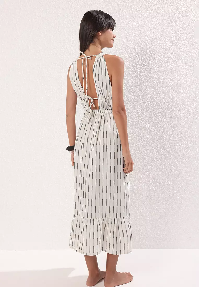 Black Stripe Patterned Maxi Woven Beach Dress TBESS25EL00108
