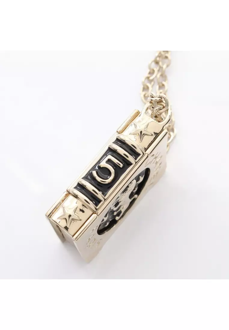 Pre-Loved Chanel coco mark book motif necklace GP gold black B22C