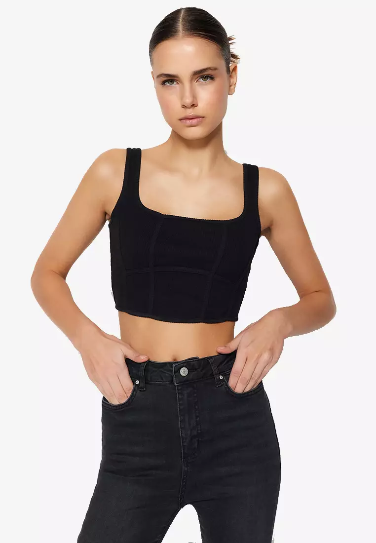 Square Neck Ribbed Crop Top