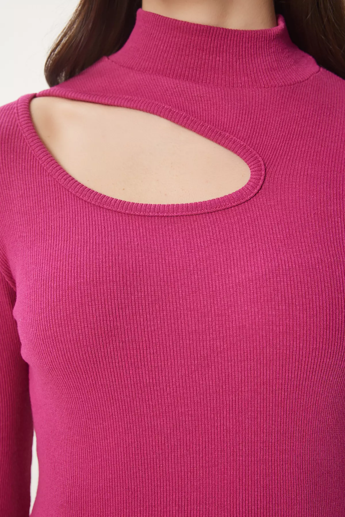 Dark Pink Cream Ribbed Knitted Blouse - 2-Pack, Cut Out Detail, Gt00235