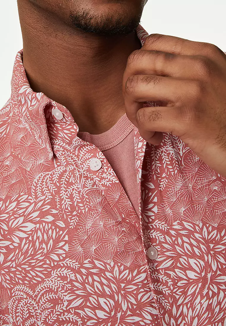 Easy Iron Cotton Linen Blend Print Shirt