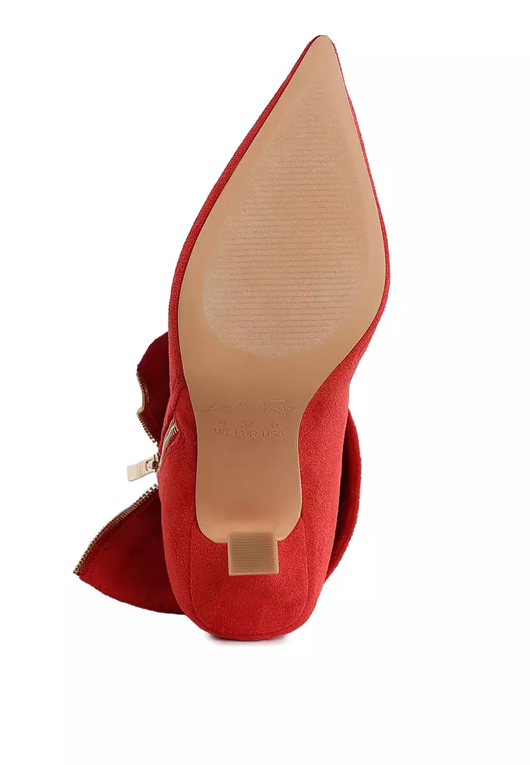 Stud Embellished Foldover Boots in Red