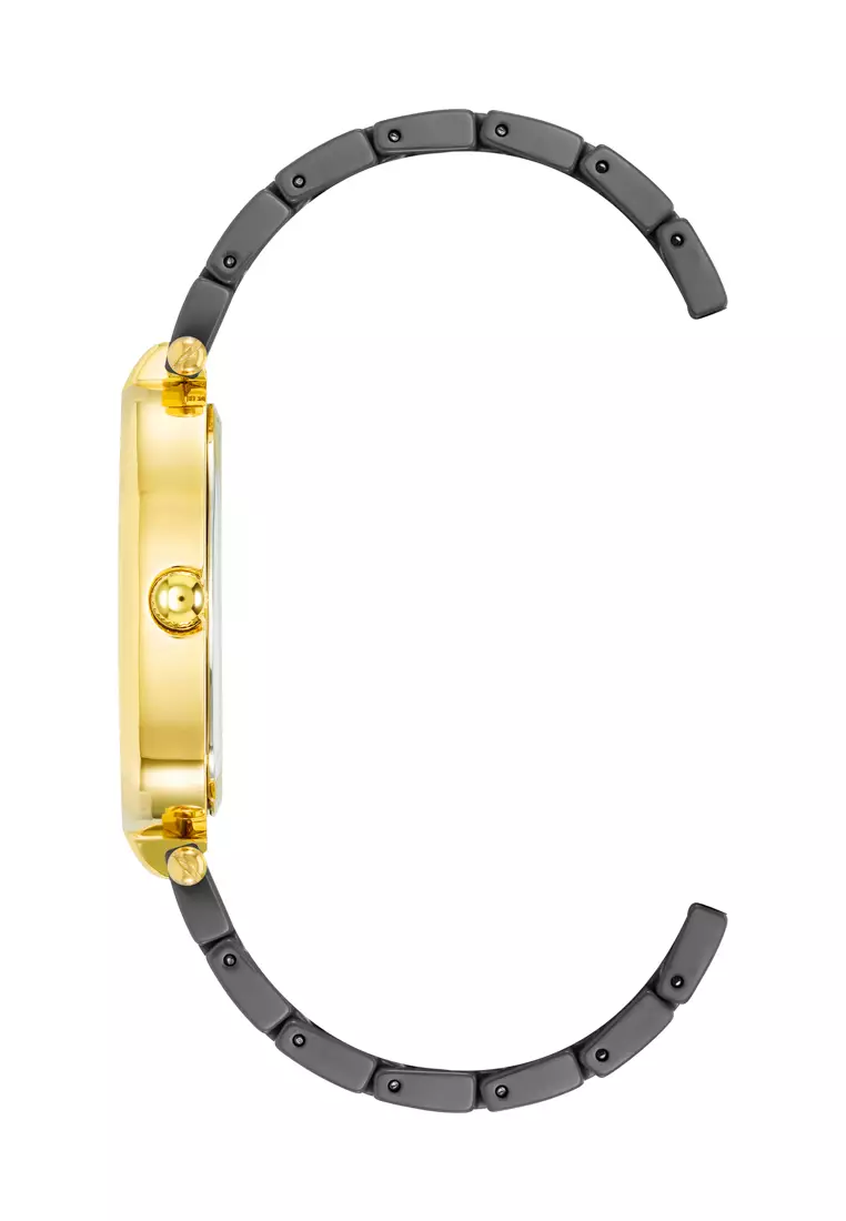 Anne Klein  AK5012GPBK0000 gold tone rectangle watch with black dial in ceramic band