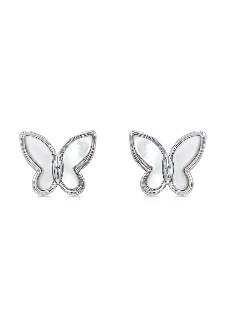 Claire Mother of Pearl or Abalone Shell Earrings with Double Butterfly Necklace Jewelry Gift Set