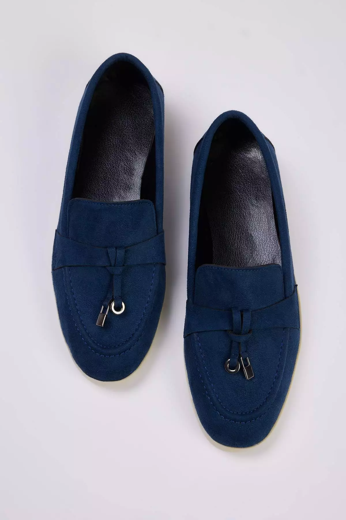 Navy Blue Suede Women's Loafer Shoes With Accessory Detail Takeaway26La00000