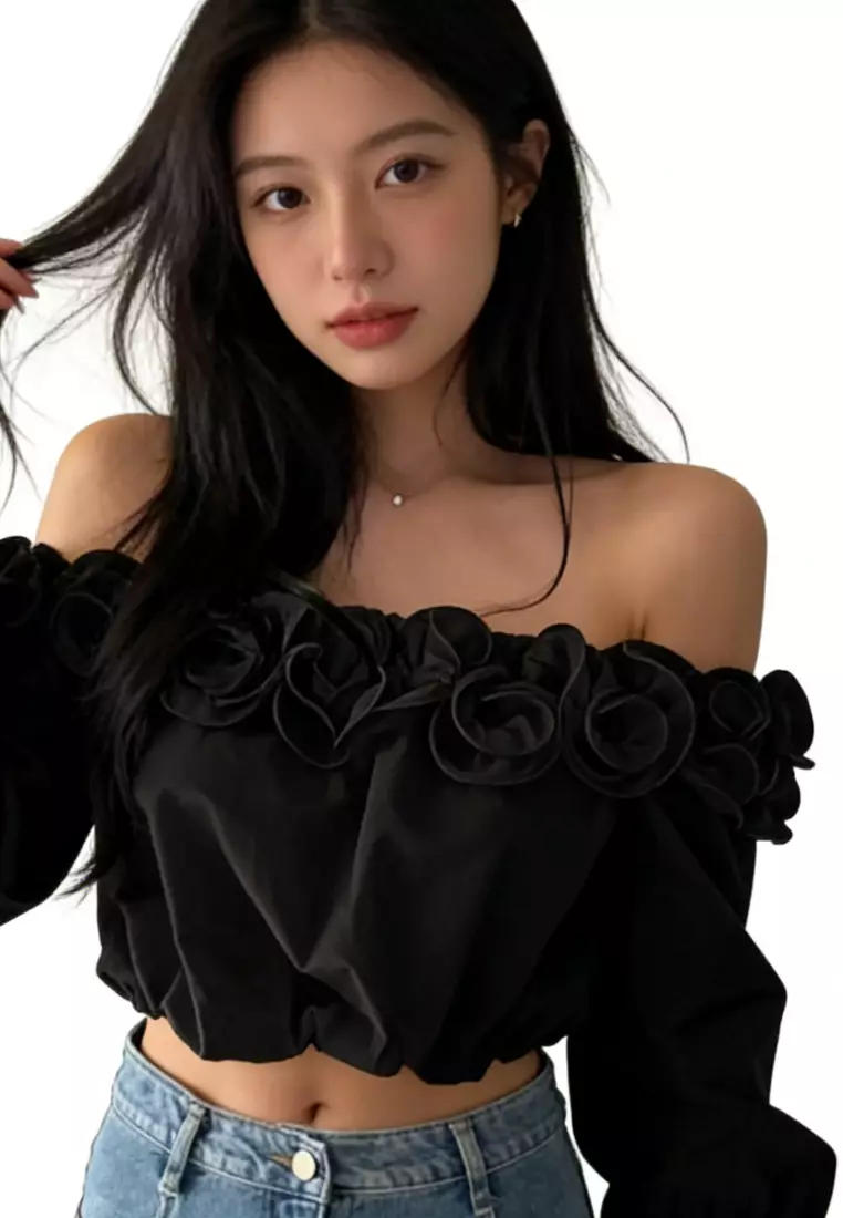 Off-Shoulder Ruffle Blouse CA26031937BK