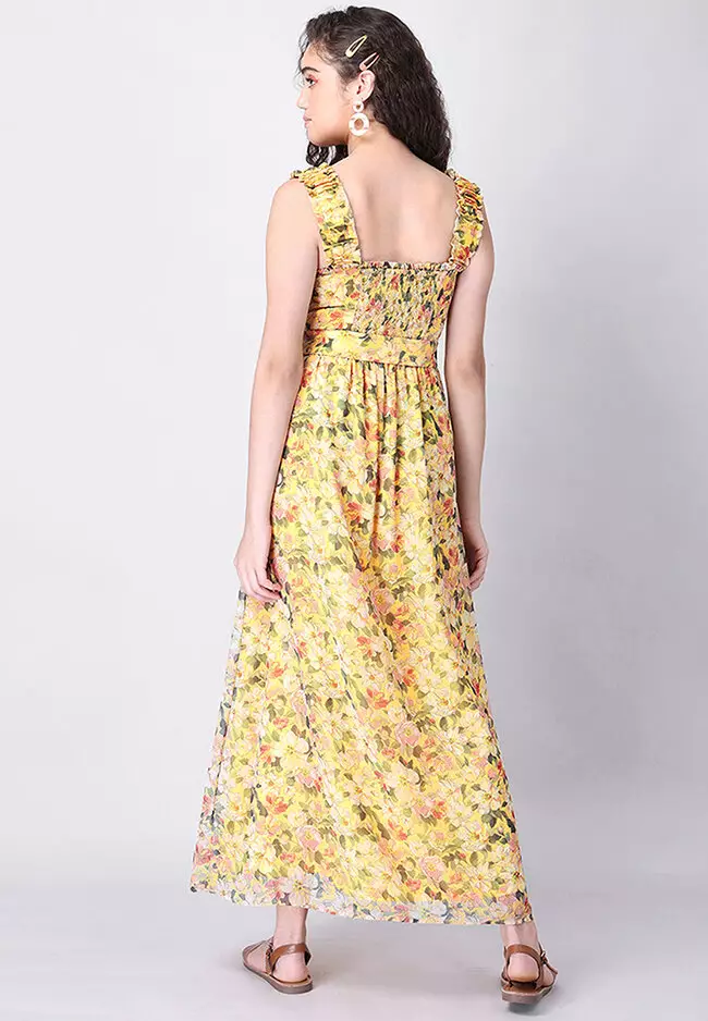 Buy FabAlley Floral Strappy Ruched Belted Maxi Dress 2024 Online