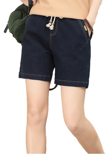 A-IN GIRLS navy Denim Shorts With Elastic Waist 7696CAAD99879EGS_1