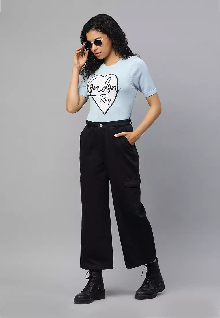 Black High Waist Cargo Pocket Pants