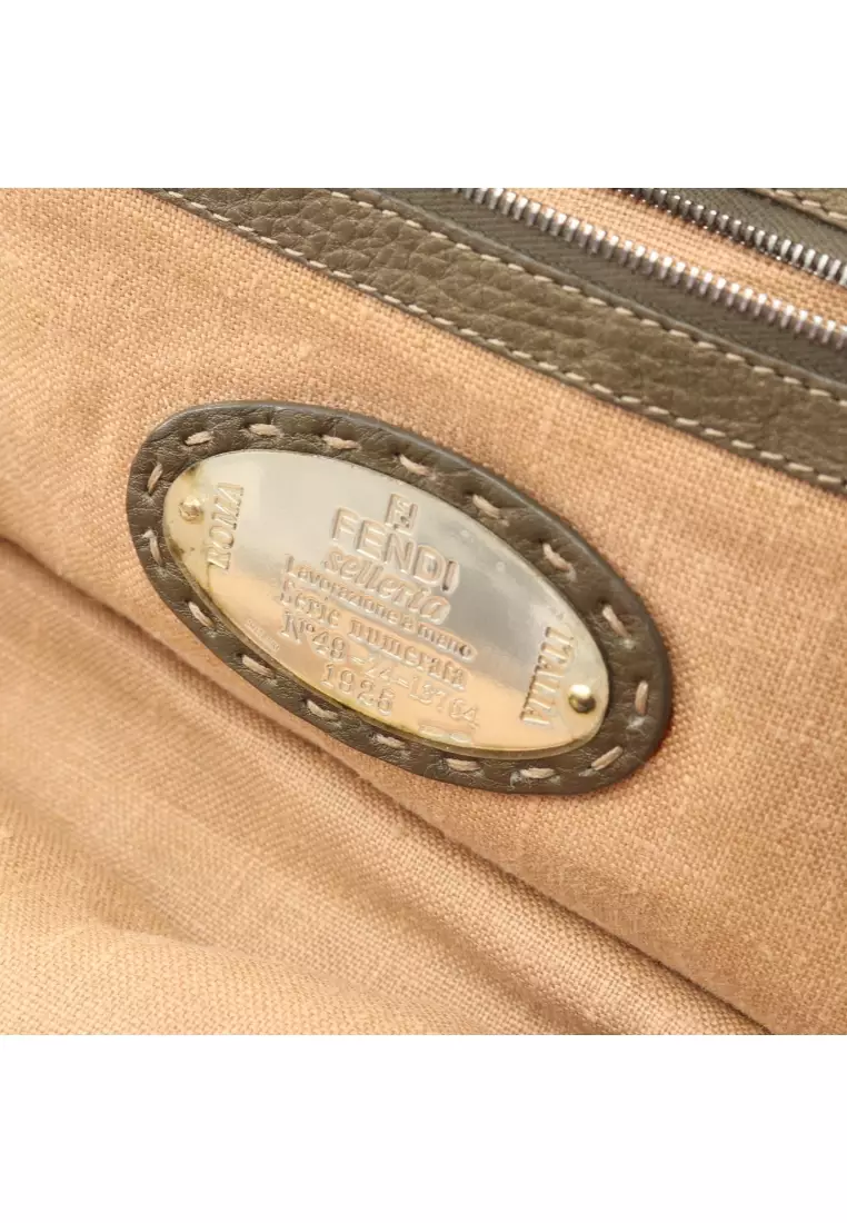 Pre-Loved Fendi Selleria doctor's bag metallic Handbag leather Khaki green