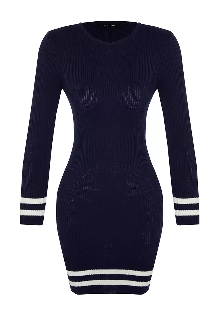 Sweater Dress With Striped Hem