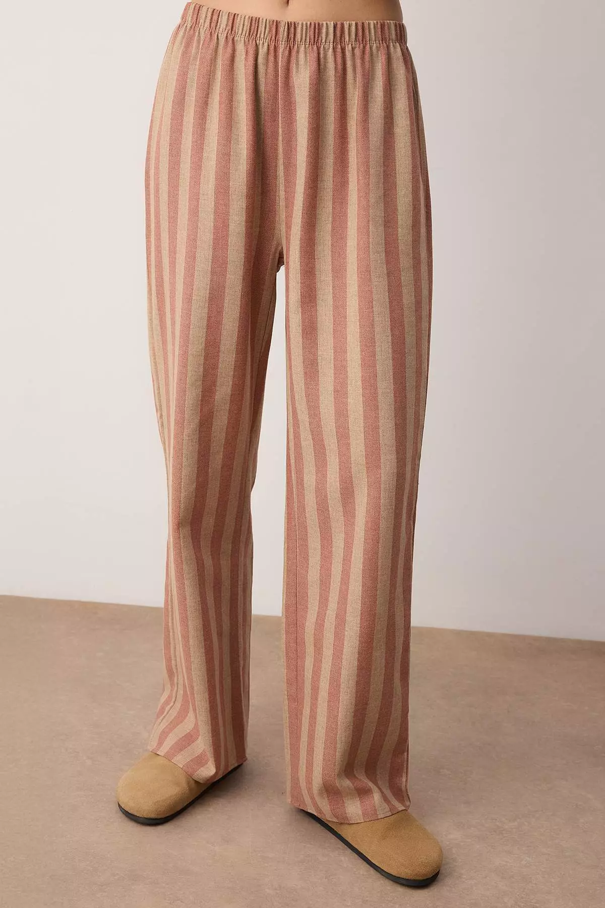 Rose Dried-Ecru Cotton Thick/Personalized Striped Flannel Woven Pajama Set Thmaw26Pt196