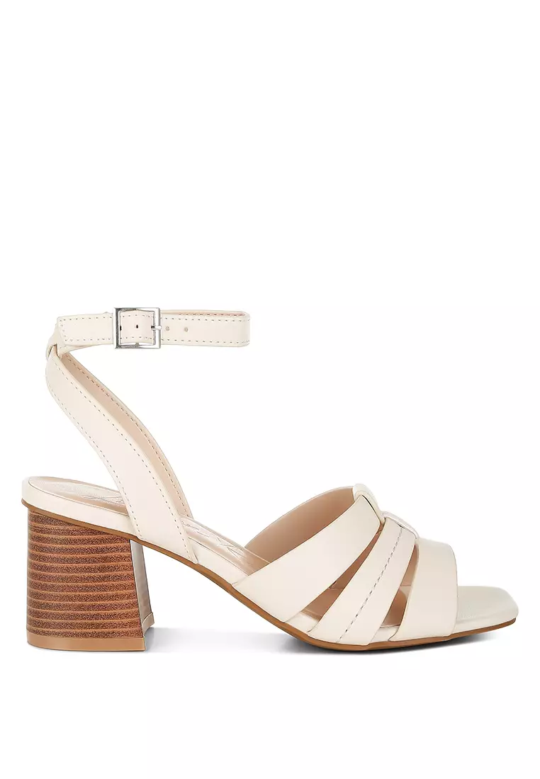 Pin Buckle Ankle Strap Sandals in Beige