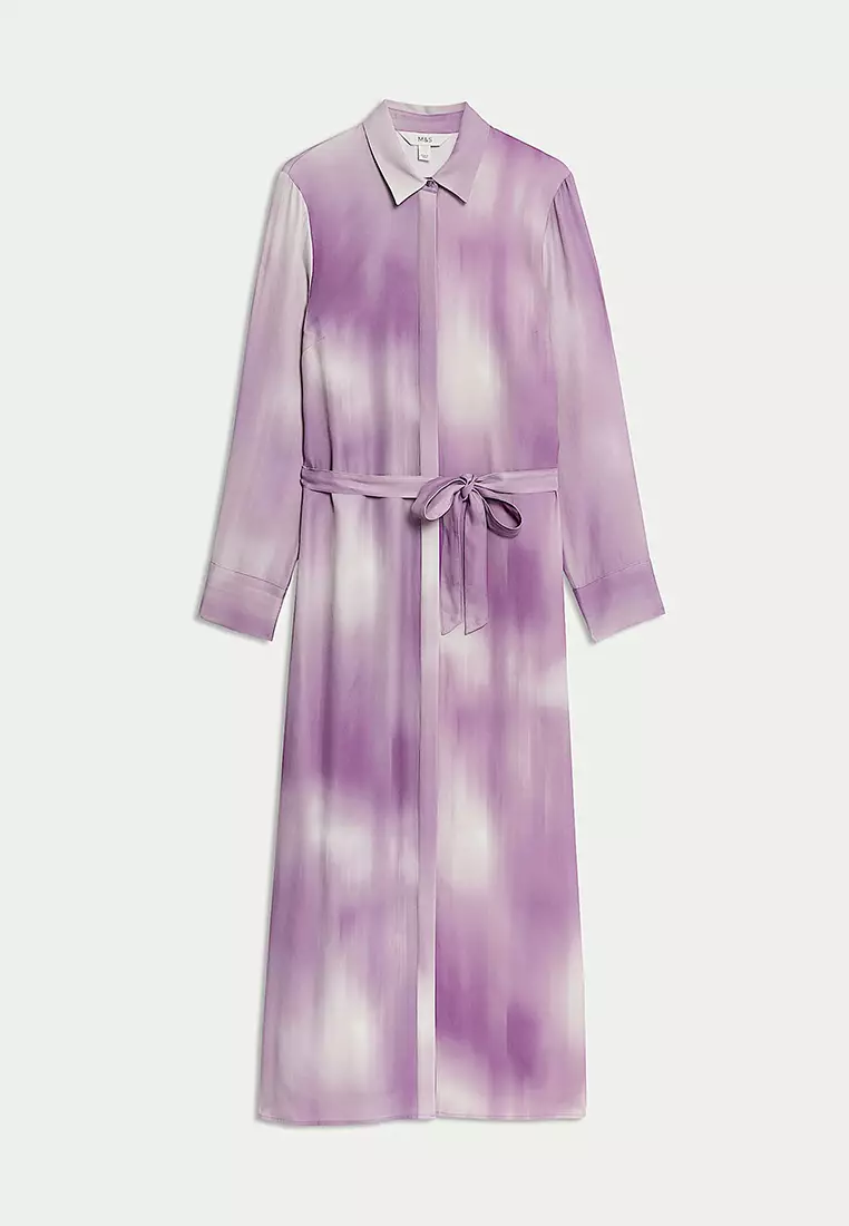 Satin Ombre Textured Midaxi Shirt Dress