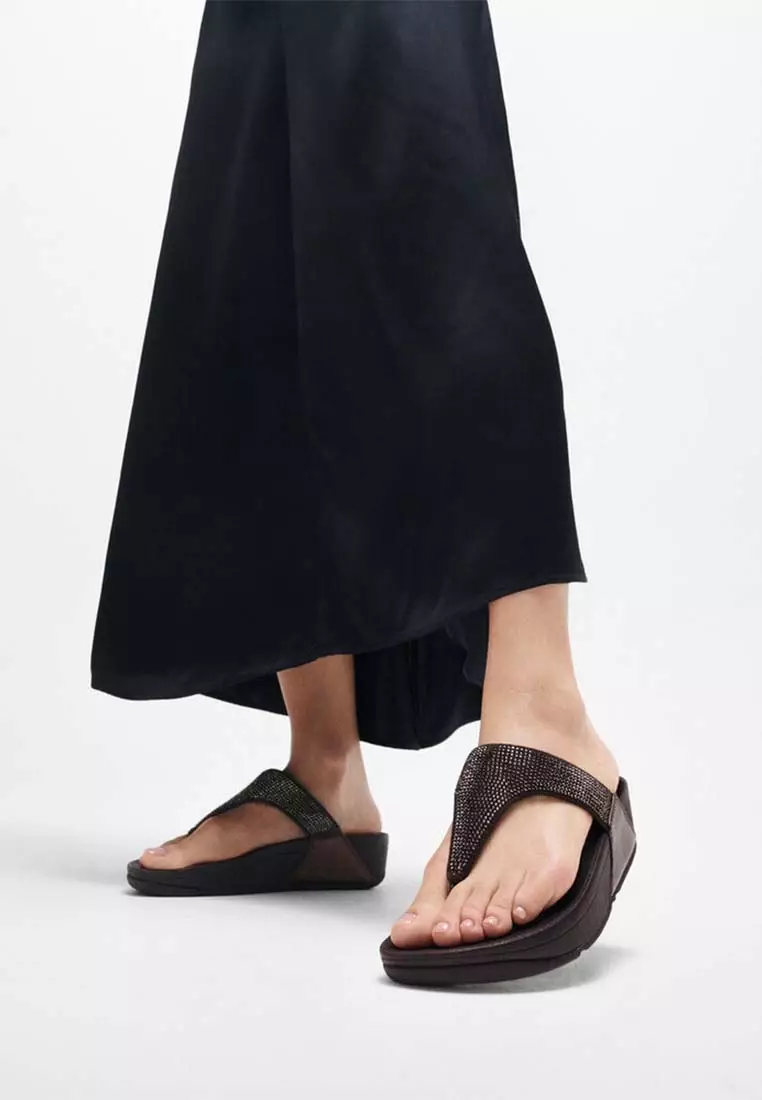 FitFlop LULU Crystal Embellished Toe-Post Sandals - Metallic Chocolate Brown (EC5-C89)