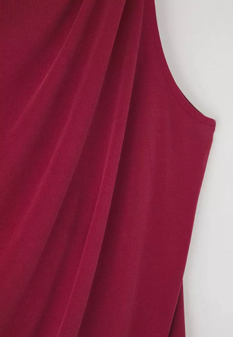 Burgundy More Sustainable Modal Content Drape Detailed Degaje Collar Knitted Large Size Blouse Tbbss25Af00114