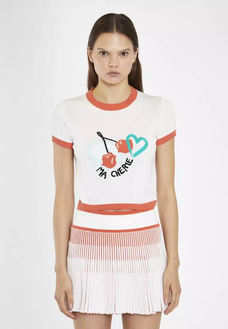 White Coral 褶裥針織迷你半身裙