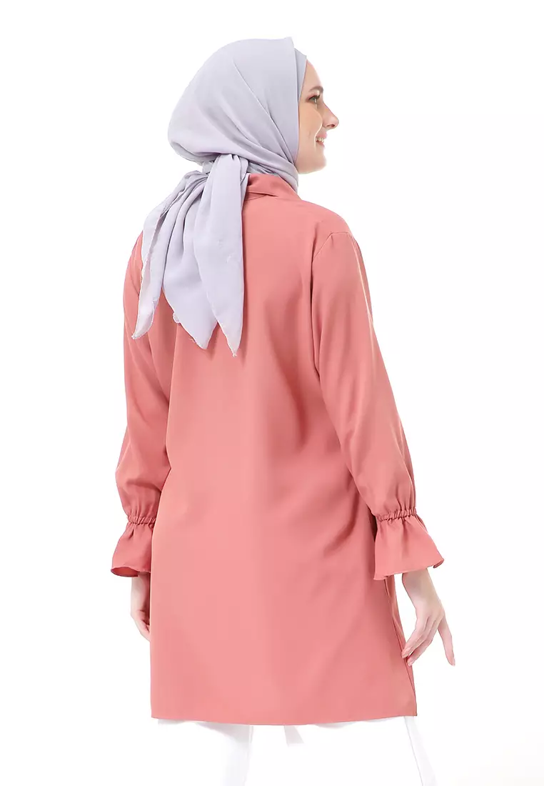 Aleina Blouse Muslimah Atasan Wanita Long Sleeve Premium High Quality - Salmon