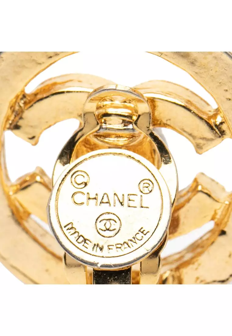 Pre-Loved Chanel Cc Gold Plated Rhinestone Round Clip On Earrings