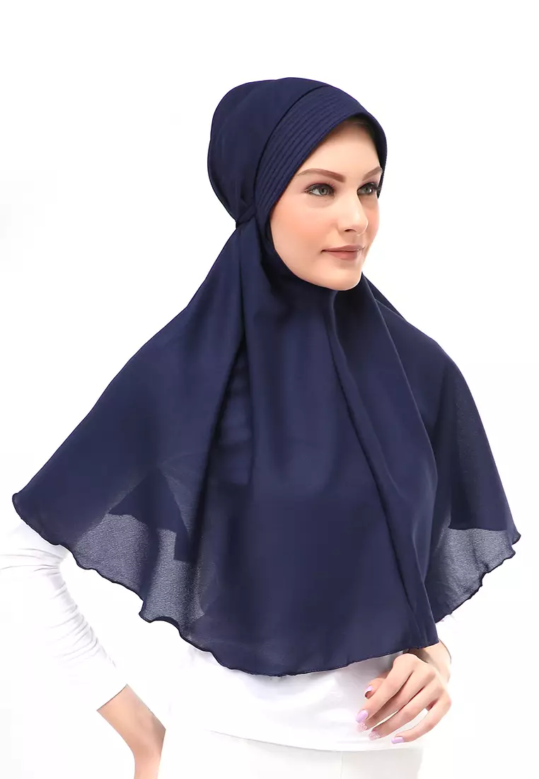 Anisa Jilbab Khimar Muslimah Polos Tali Berbo Regular Fit - Navy