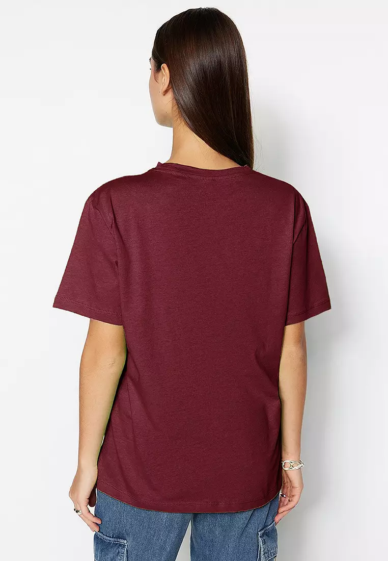 Cherry Rot Crew Neck Oversize/Wide Pattern Knitted T-Shirt