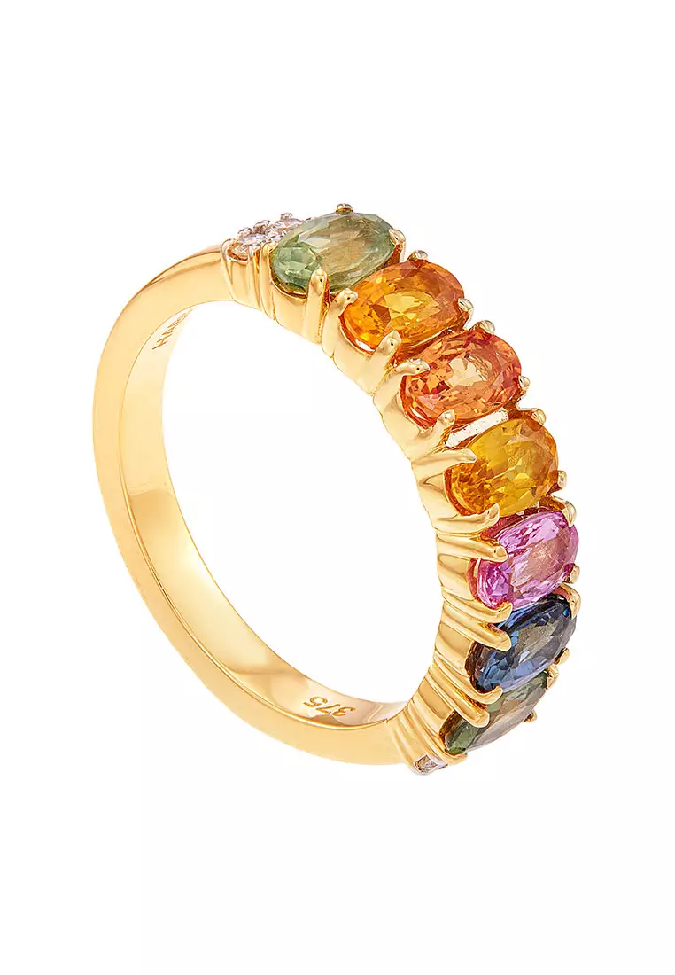 HABIB Multi-coloured Sapphire Gemstones and Diamond Ring in 375/9K Yellow Gold 269550524