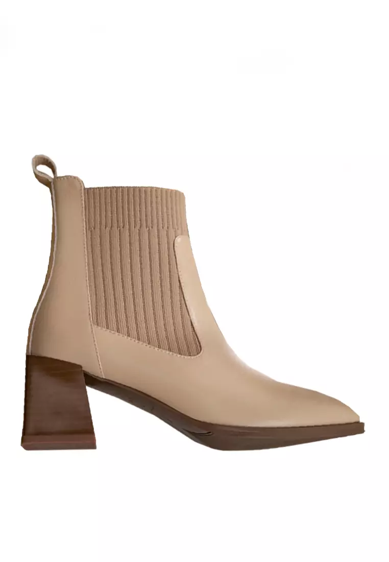 VANSA Fashionable Top Layer Cowhide Stretch Ankle Boots VSW-B06291288
