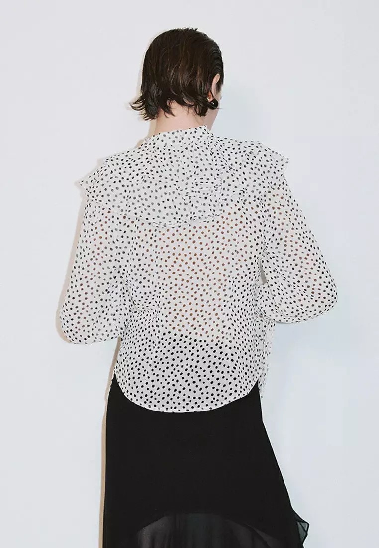 UR春季新款女装法式魅力复古波点印花开襟衬衫UWG250004