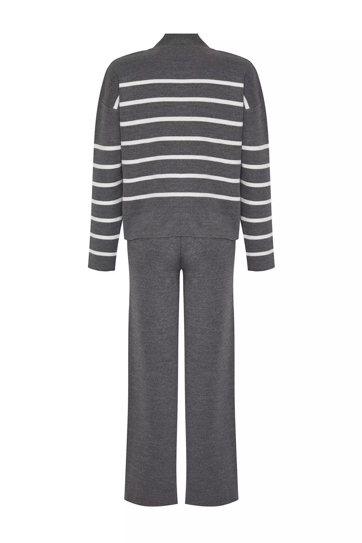 Anthracite Striped Knitwear Pant Knitwear Top And Bottom Set