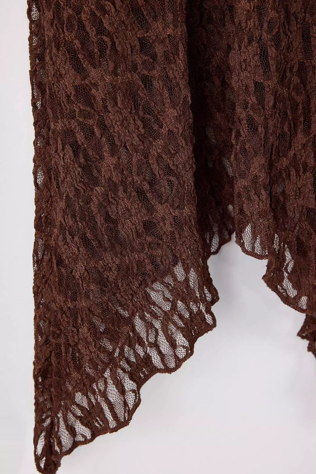 Brown Lace Asymmetric Handkerchief Form Midi Knitted Plus Size Skirt Tbbaw26Az00027